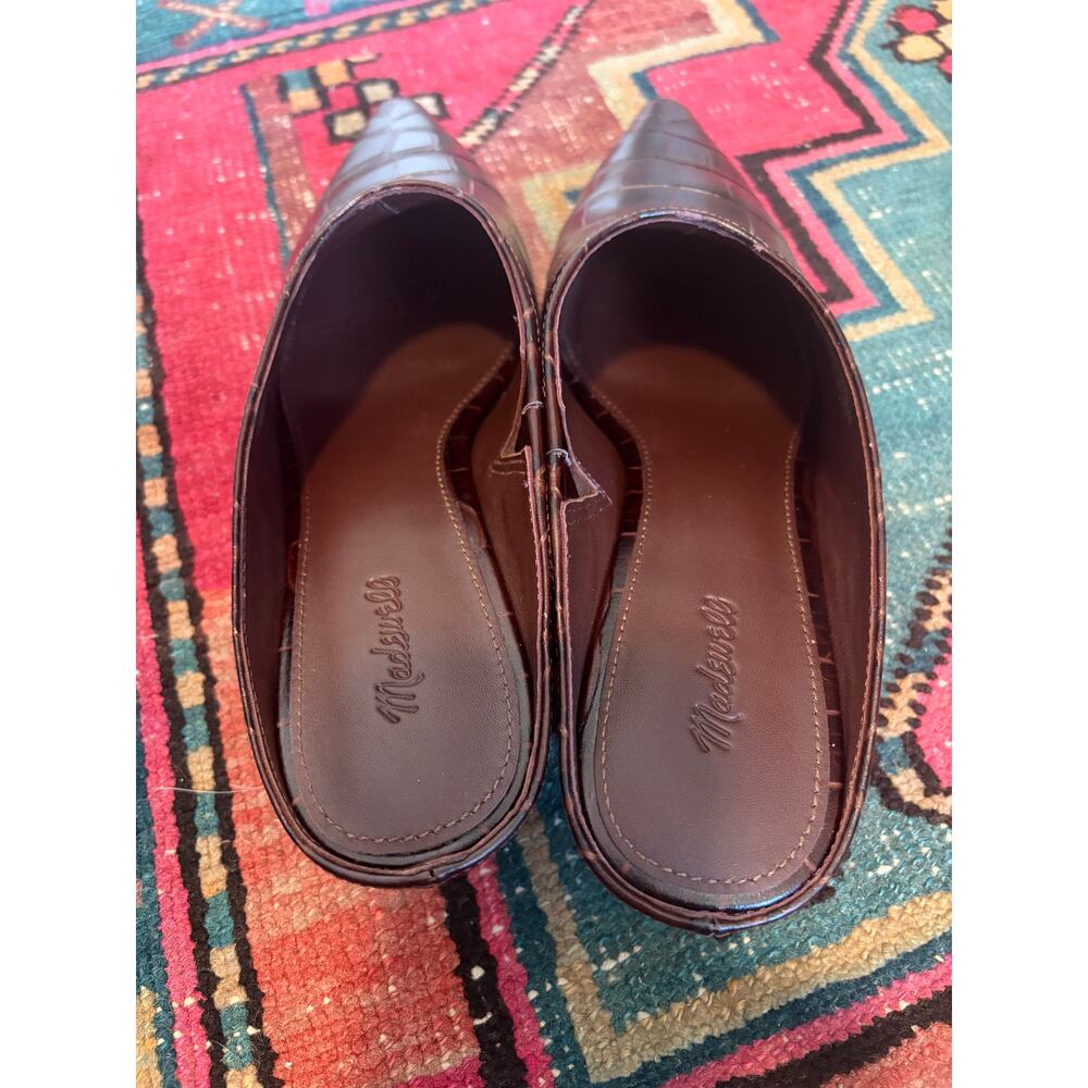 Madewell The Emilie Heeled Mule Chocolate Raisin Croc Leather Size 9 NWOB - Picture 6 of 9